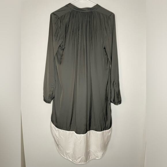 Ulla Johnson Grey Ivory Satin Drape Long Sleeve Split Neck Dress Size 4 - Picture 8 of 8